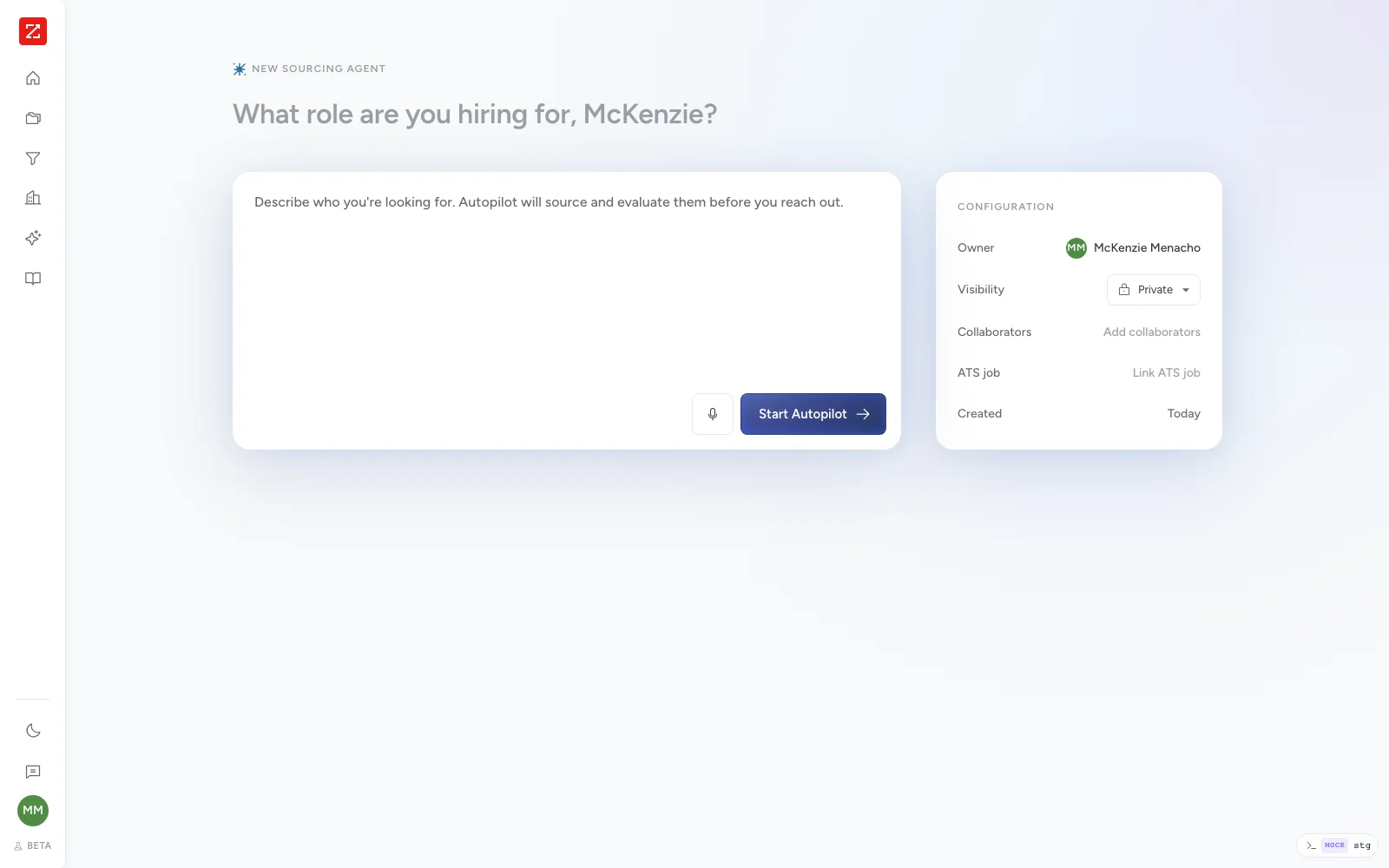 The Talent Autopilot composer asking what role you are hiring for