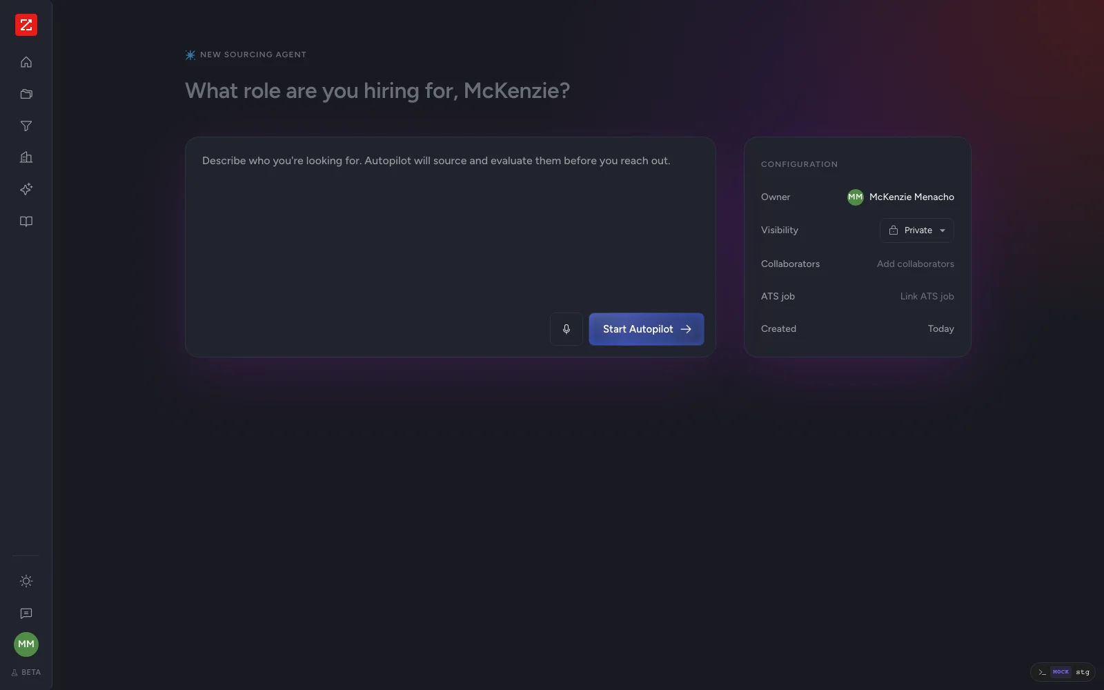 The Talent Autopilot composer asking what role you are hiring for