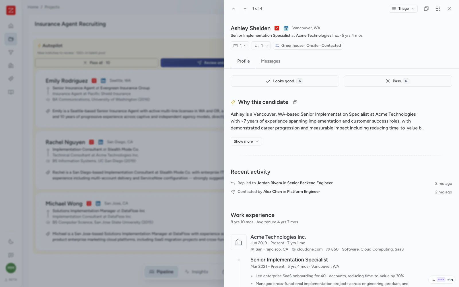 A candidate drawer showing the Why this candidate explanation